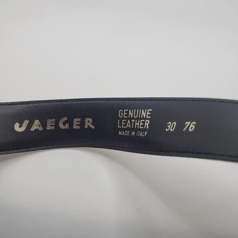 Jaeger Belt 30 Black Nubuck Leather Square Buckle Colorblock 90s Retro Two Tone